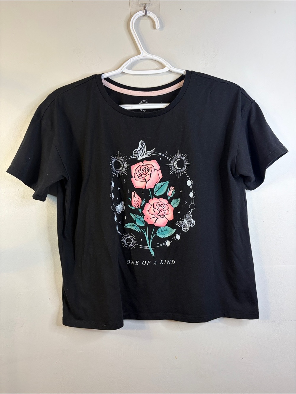 Wonder Nation Girls Black t-shirt Pink Rose Graphic - One of a Kind XXL #30